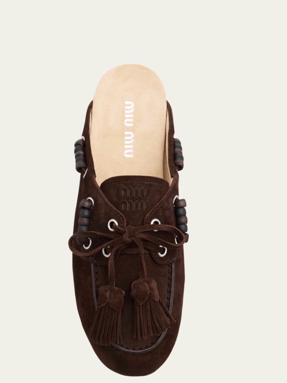 Miu Miu Dark Brown Suede Tassel Loafer Mule BNWB size 39